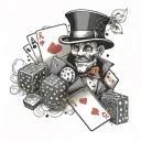 Design a gangster-inspired tattoo featuring playing cards and dice tattoo design idea