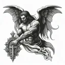 half demon half angel holding a cross tattoo design idea