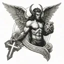 half demon half angel holding a cross tattoo design idea