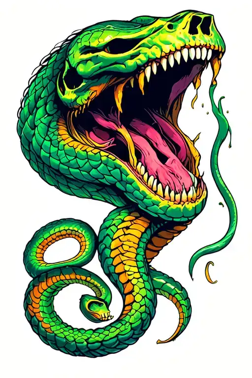 serpents coming out of skulls mouth tattoo design idea