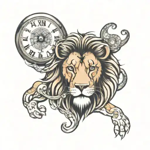 lion tattoo with clock in his mouth with a quote "look at your past and do better" in punjabi on the forarm  tattoo design idea
