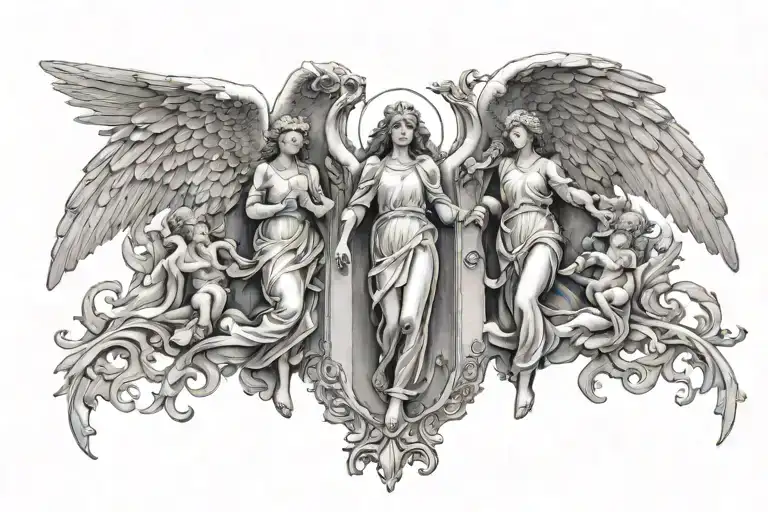 angels ascending into heaven gates tattoo design idea