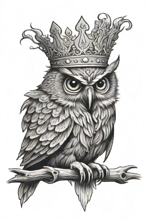 angry little owl with crown and skull wearing tattoo design idea