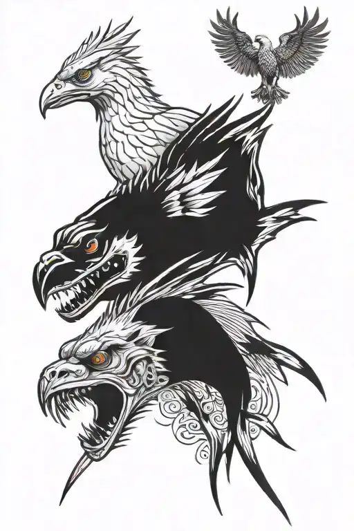 Dunkleosteus shark, Secretary bird, and a king cheetah into a tattoo sleeve design   tattoo design idea