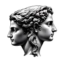 Gemini Two Face male female Greek statue facing opposite directions tattoo design idea