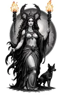 goddess Hecate with torches and dogs tattoo design idea