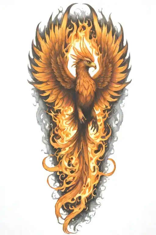 phoenix rising in flames carrying weights tattoo design idea