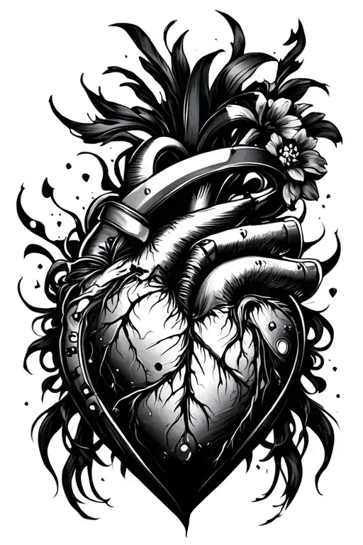 cyber emo half heart tattoo design idea