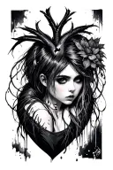 cyber emo half heart tattoo design idea