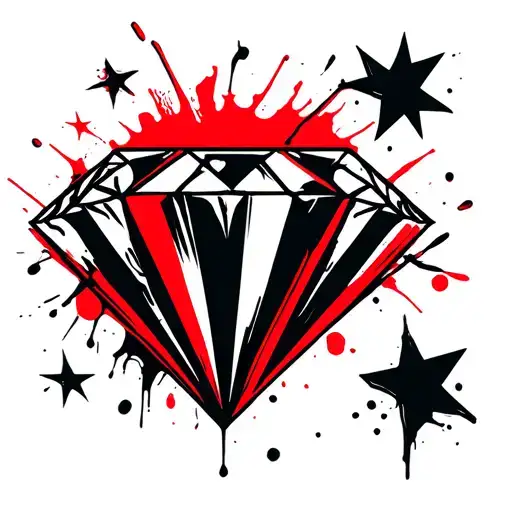 There are small stars of different sizes around the diamond. They can be made in a simple style, with five or six beams tattoo design idea