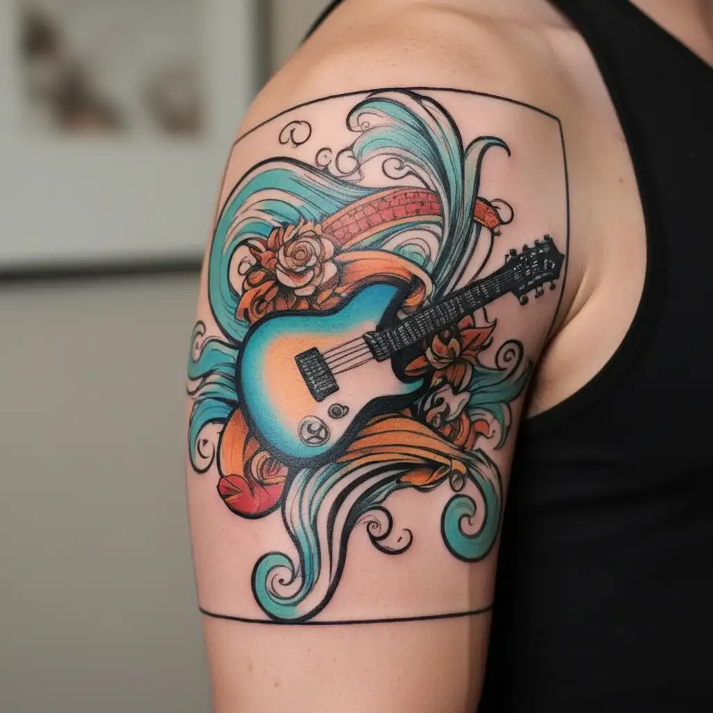 surf guitar tattoo design idea