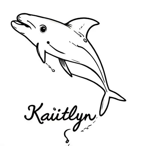 cartoon dolphin with child name "Kaitlyn" tattoo design idea