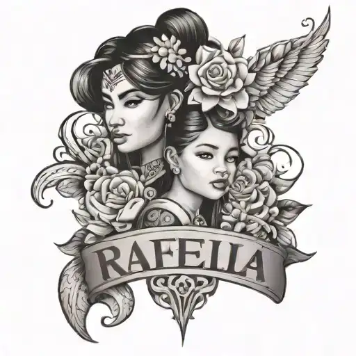 family kids names rafaella Ruben Valentina Indonesian style tattoo design idea