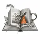 black and gray surrealistic book open tattoo design idea