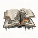 black and gray surrealistic book open tattoo design idea