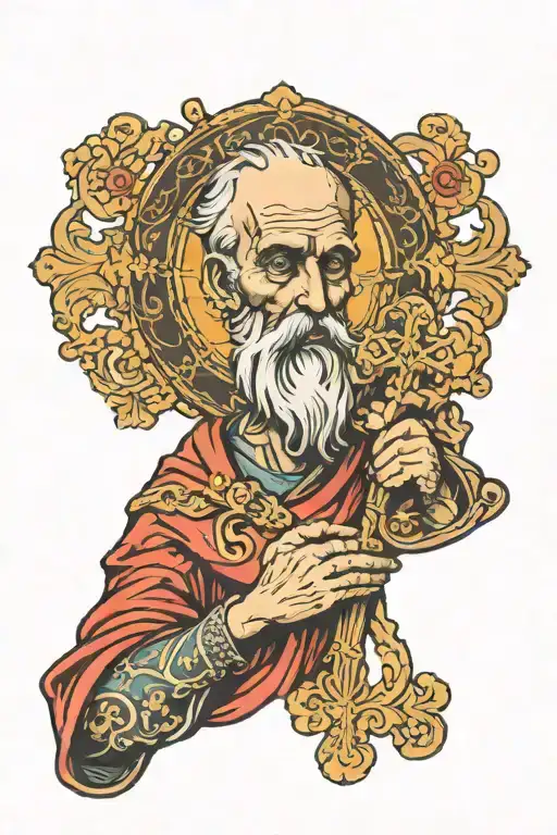 saint peter holding cross tattoo design idea