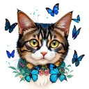 cat with butterflies surrounding tattoo design idea