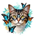 cat with butterflies surrounding tattoo design idea