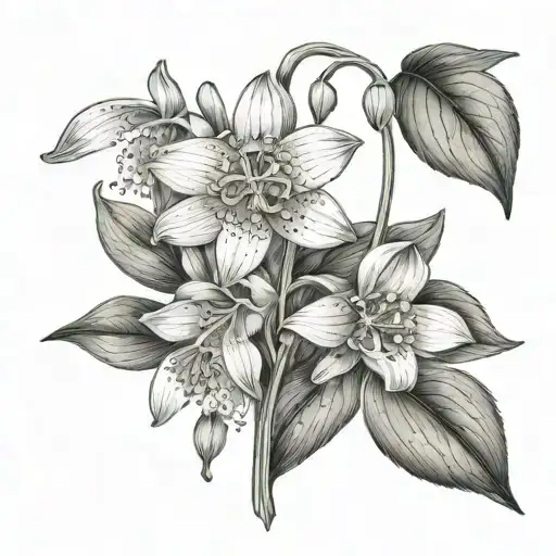 fine line tattoo combination of snowdrop, lily of the valley, and poppy flower tattoo design idea