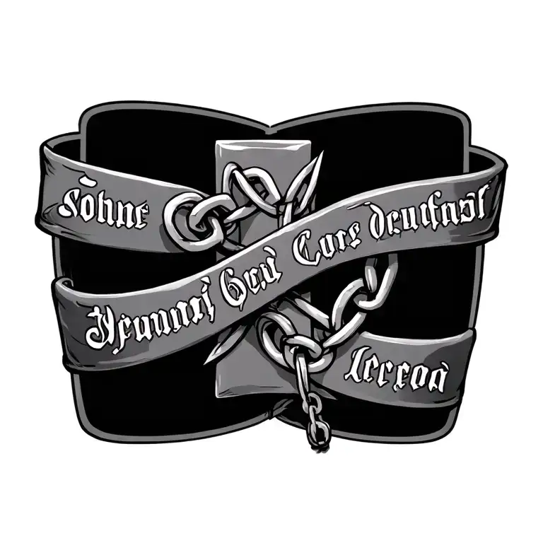 chain link cross with 5 names intertwined tattoo design idea