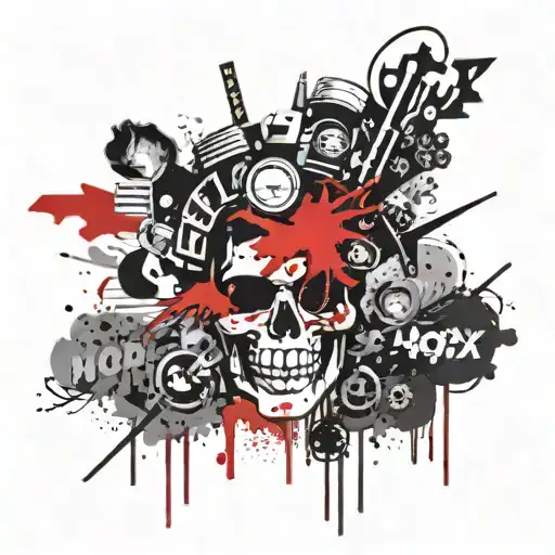 the worrd nofx surrounded by music tattoo design idea