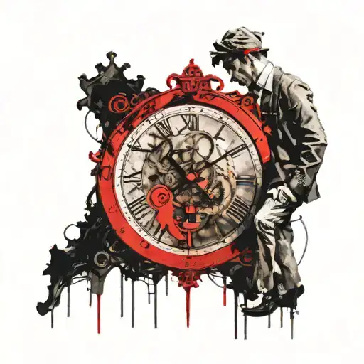 The Soul ClockA man (or figure) stands in front of a large antique clock. Instead of numbers, tattoo design idea