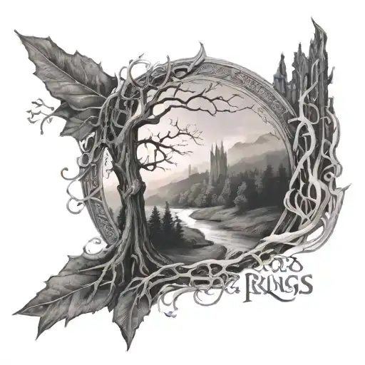 lord of the rings Forrest with elvish writing tattoo design idea
