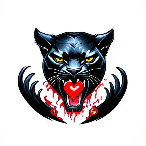 black panther ripping out of chest with heart in mouth tattoo design idea