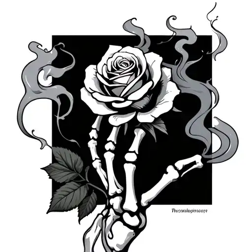 rose hand and skeleton fingers with smoke passing over the fingers  tattoo design idea
