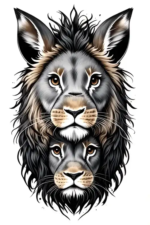 one rabbit and one lion tattoo design idea