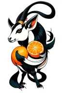 anthropomorphic oryx interacting with a mandarin orange tattoo design idea