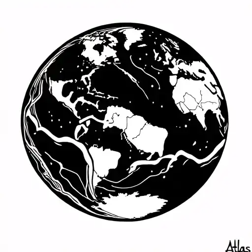 atlas holding the world, kintsugi style filled tattoo design idea