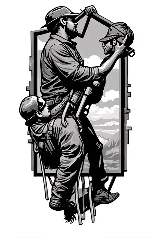 Lineman climbing, family portrait tattoo design idea