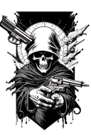 Grim reaper with a pistol pointed at his head  tattoo design idea