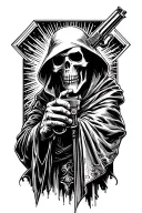 Grim reaper with a pistol pointed at his head  tattoo design idea