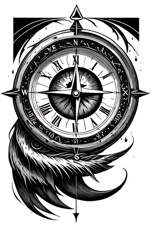 capricorn minimalistic compass clock eye tattoo design idea
