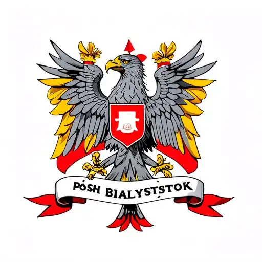 The Polish Eagle surrounded by a white-red ribbon, and some yellow-red flag motif in the background which symbolizes Białystok. tattoo design idea