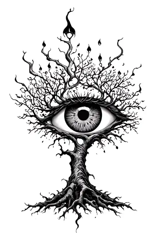 eye of god tree growing around it tattoo design idea