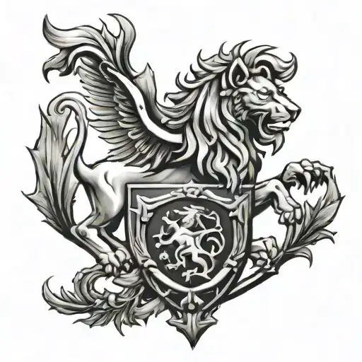 scottish clan Duncan crest incorporating elements of a thistle, a unicorn and a lion rampant  tattoo design idea