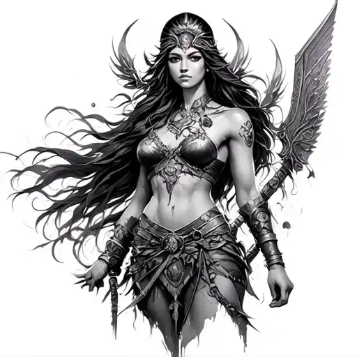 Goddess Female Warrior tattoo design idea