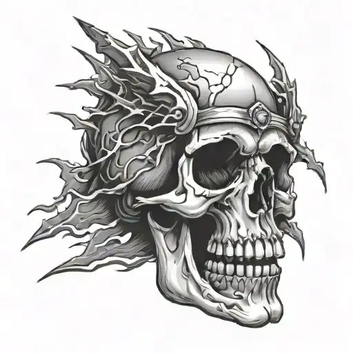 skull lightning and heavy metal tattoo design idea