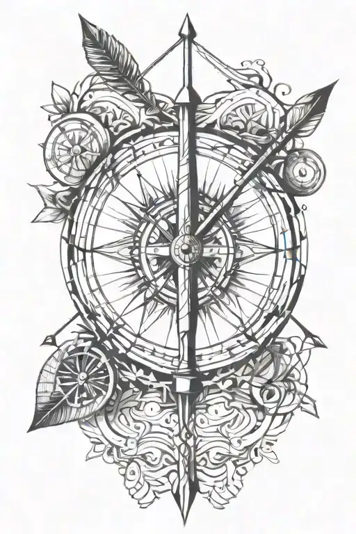 bow and arrow and compass tattoo design idea