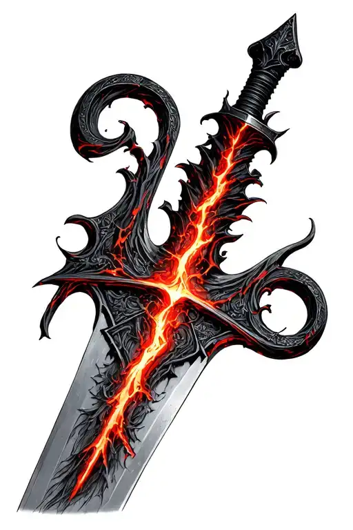 realistic Narsil sword from The Lord of the Rings Newly forged glowing red hot effect with visible cracks and shattered tattoo design idea