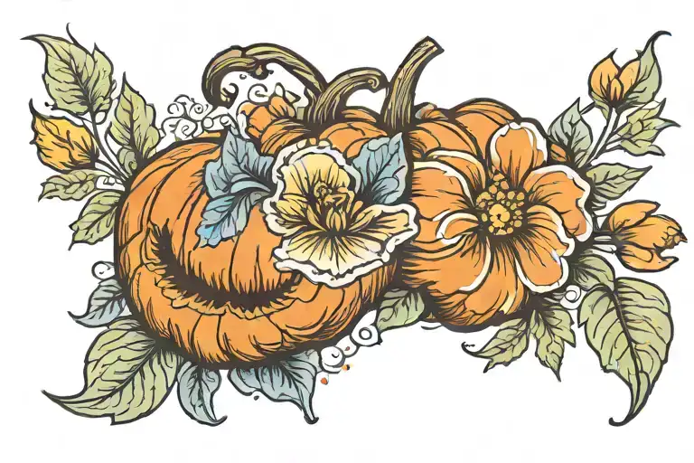 pumpkin with cosmo and marigold tattoo design idea