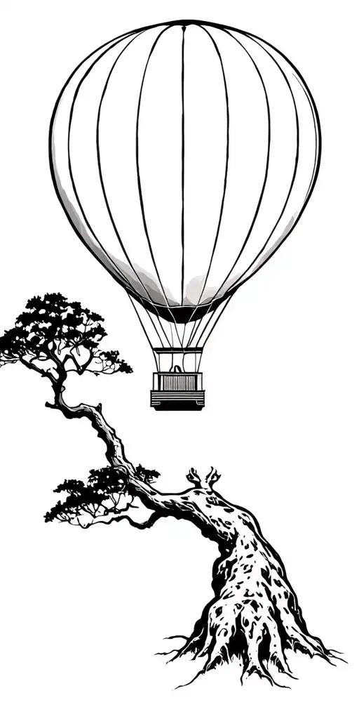 black white big five,acacia tree baobab tree, hot air balloonmassai stile tattoo tattoo design idea