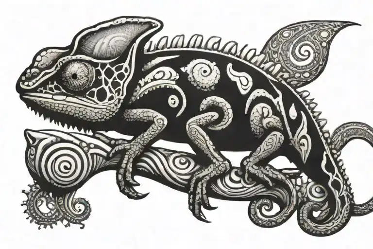 chameleon with long tail tattoo design idea
