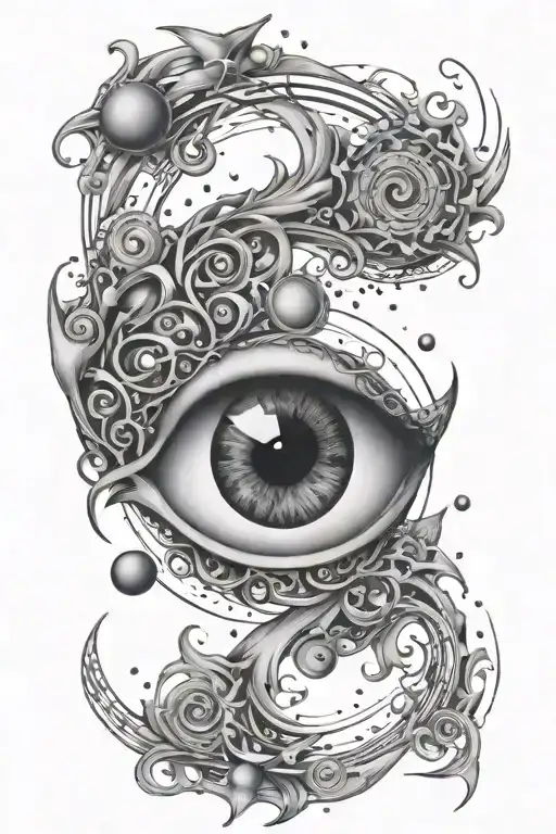 A mystical eye surrounded by swirling galaxies and stars, blending science and mysticism in a captivating design tattoo design idea
