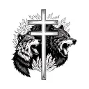 bear and wolf roaring around three crosses tattoo design idea