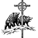 bear and wolf roaring around three crosses tattoo design idea