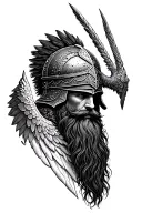 Viking beard Valhalla helmet wings tattoo design idea